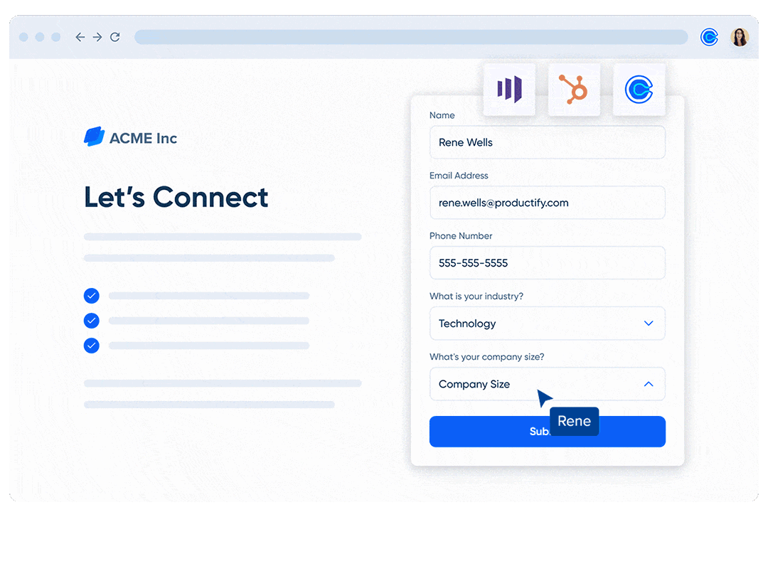 Gif illustrating how a user fills out a website contact form and is routed to a Calendly meeting invite.